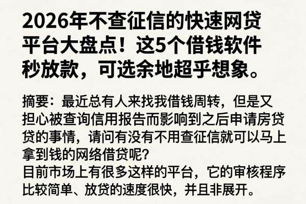 2026年不查征信的快速网贷平台大盘点！这5个借钱软件秒放款，可选余地超乎想象