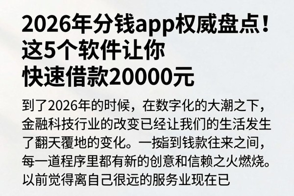 2026年分钱app权威盘点!这5个软件让你快速借款20000元