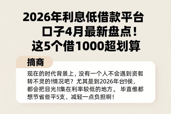2026年利息低借款平台口子4月最新盘点！这5个借1000超划算