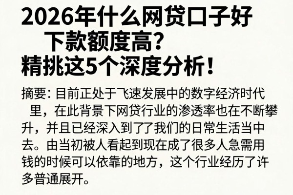 2026年什么网贷口子好下款额度高？精挑这5个深度分析！