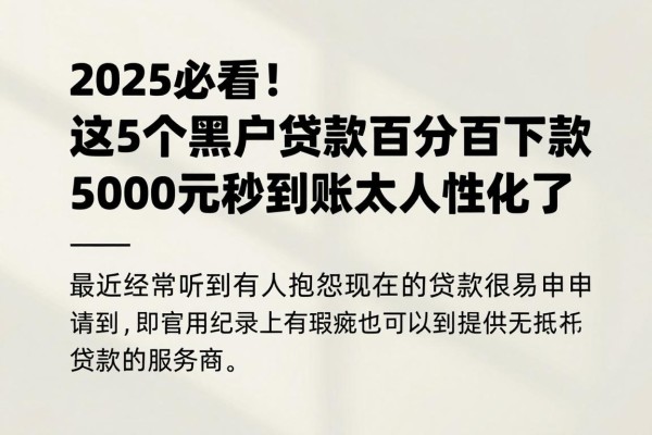 2025必看！这5个黑户贷款平台百分百下款，5000元秒到账太人性化了