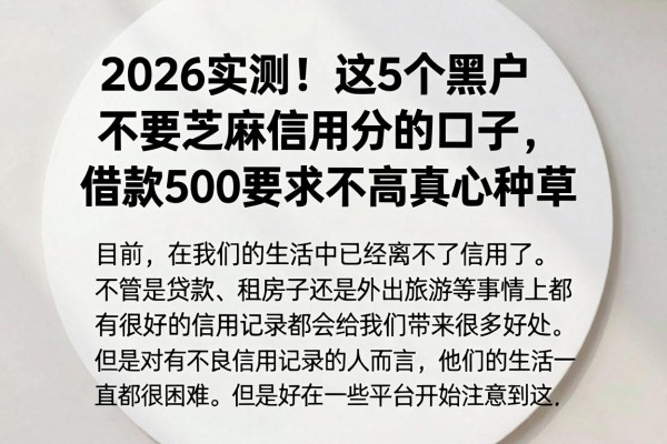 2026实测!这5个黑户不要芝麻信用分的口子,借款500要求不高真心种草
