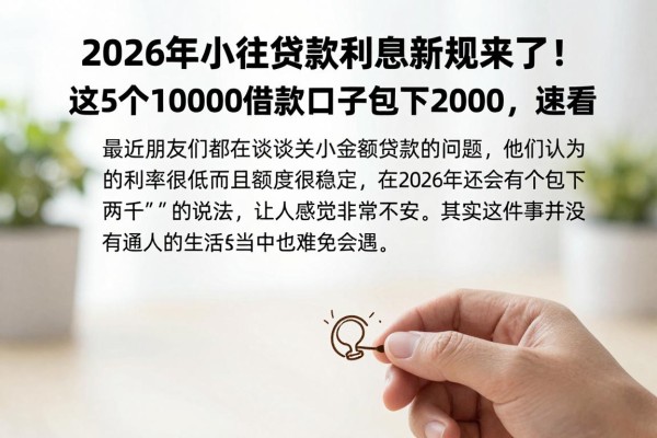 2026年小额贷款利息新规来了！这5个10000借款口子包下2000，速看