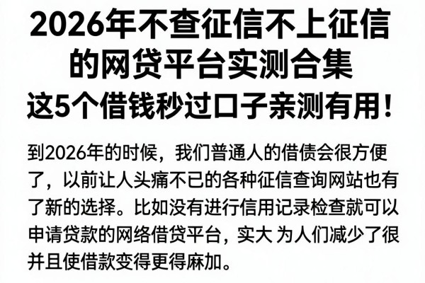 2026年不查征信不上征信的网贷平台实测合集，这5个借钱秒过口子亲测有用！