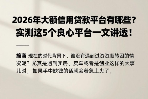 2026年大额信用贷款平台有哪些？实测这5个良心平台一文讲透！