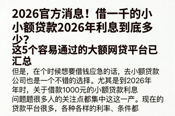 2026官方消息！借一千的小额贷款2026年利息到底多少？这5个容易通过的大额网贷平台已汇总