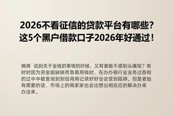 2026不看征信的贷款平台有哪些？这5个黑户借款口子2026年好通过！