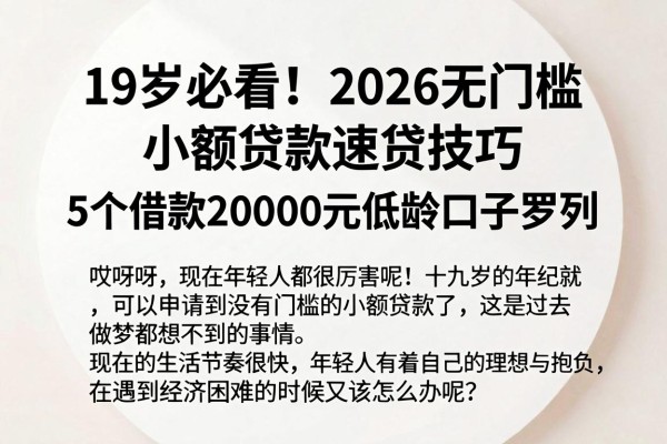 19岁必看！2026无门槛小额贷款速贷技巧，5个借款20000元低龄口子罗列