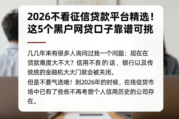 2026不看征信贷款平台精选!这5个黑户网贷口子靠谱可挑