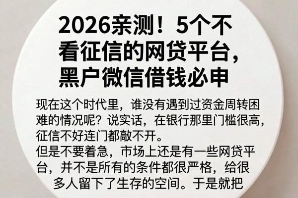 2026亲测！5个不看征信的网贷平台，黑户微信借钱必申