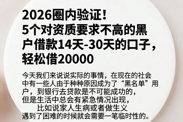 2026圈内验证！5个对资质要求不高的黑户借款14天-30天的口子，轻松借20000