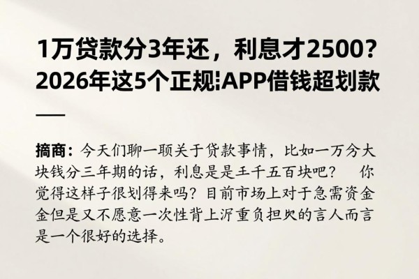 1万贷款分3年还,利息才2500?2026年这5个正规APP借钱超划算,2000元微信直接放款!