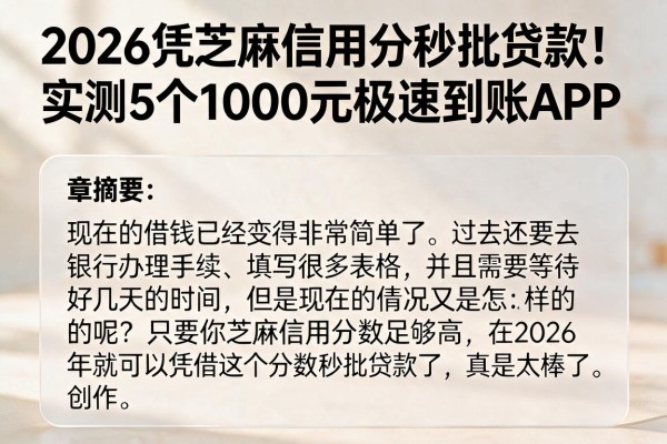 2026凭芝麻信用分秒批贷款！实测5个1000元极速到账APP