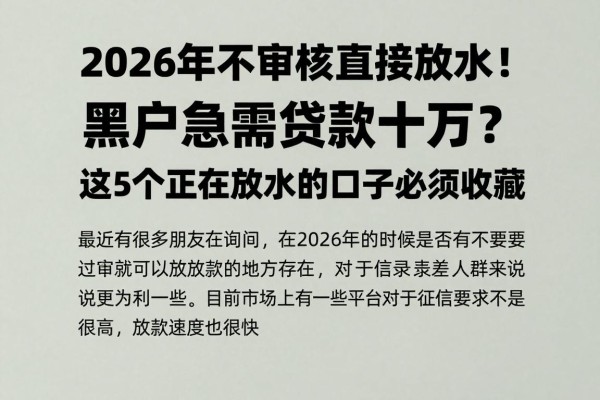 2026年不审核直接放水！黑户急需贷款十万？这5个正在放水的口子必须收藏