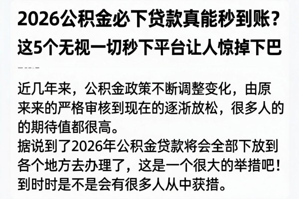 2026公积金必下贷款真能秒到账?这5个无视一切秒下平台让人惊掉下巴