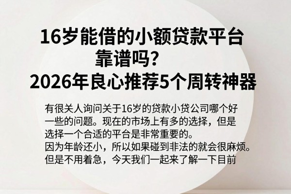 16岁能借的小额贷款平台靠谱吗？2026年良心推荐5个周转神器