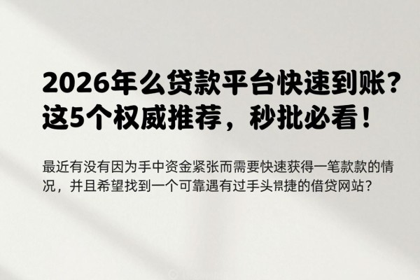 2026年什么贷款平台快速到账?这5个权威推荐,秒批必看!