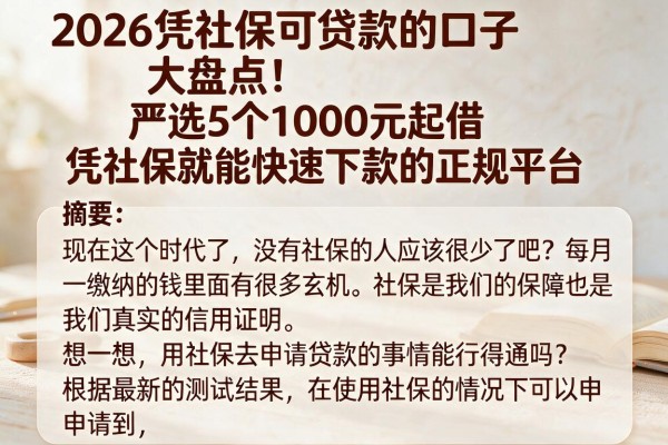 2026凭社保可贷款的口子大盘点！严选5个1000元起借、凭社保就能快速下款的正规平台