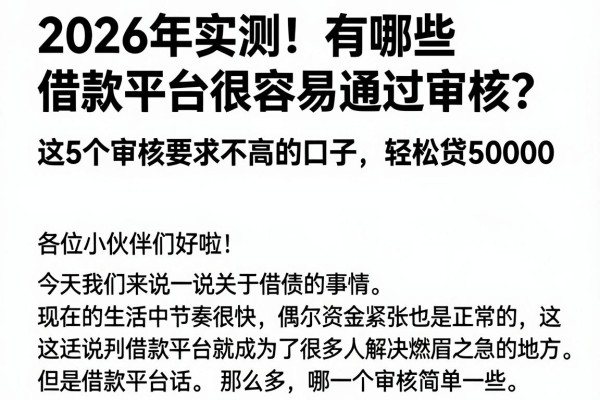 2026年实测!有哪些借款平台很容易通过审核?这5个审核要求不高的口子,轻松贷50000
