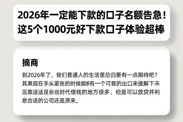 2026年一定能下款的口子名额告急！这5个1000元好下款口子体验超棒