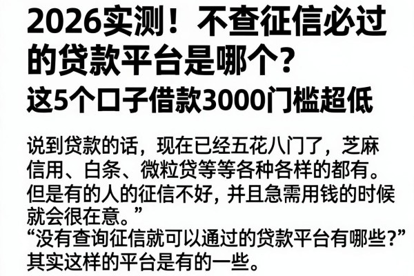 2026实测!不查征信必过的贷款平台是哪个?这5个口子借款3000门槛超低