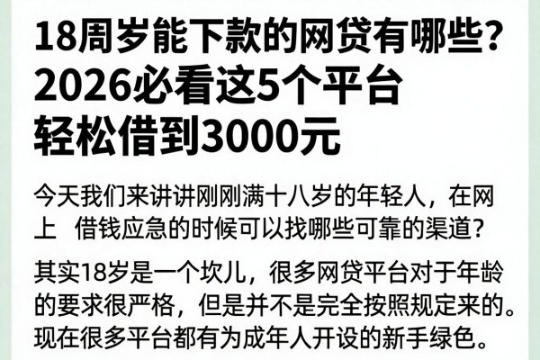 18周岁能下款的网贷有哪些？2026必看这5个平台，轻松借到3000元