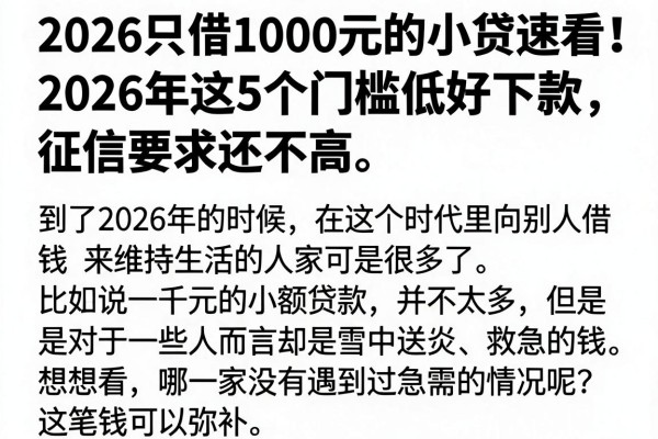 2026只借1000元的小贷速看!2026年这5个门槛低好下款,征信要求还不高