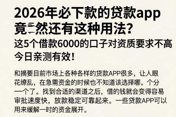 2026年必下款的贷款app竟然还有这种用法?这5个借款6000的口子对资质要求不高,今日亲测有效!