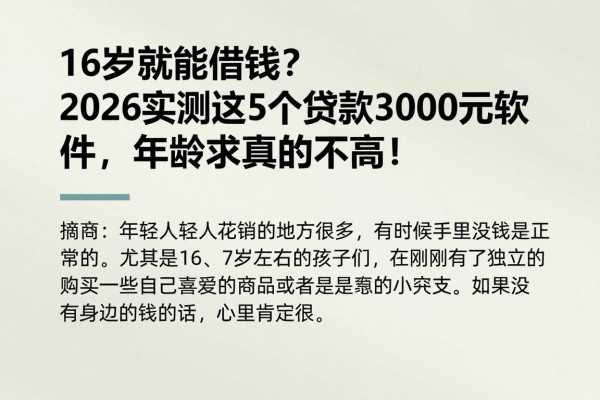 16岁就能借钱？2026实测这5个贷款3000元软件，年龄要求真的不高！