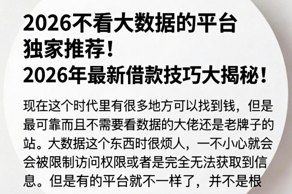 2026不看大数据的平台独家推荐！2026年最新借款技巧大揭秘