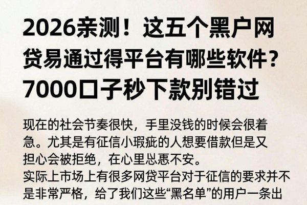 2026亲测！这五个黑户网贷易通过得平台有哪些软件？7000口子秒下款别错过