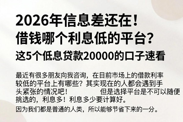 2026年信息差还在！借钱哪个利息低的平台？这5个低息贷款20000的口子速看