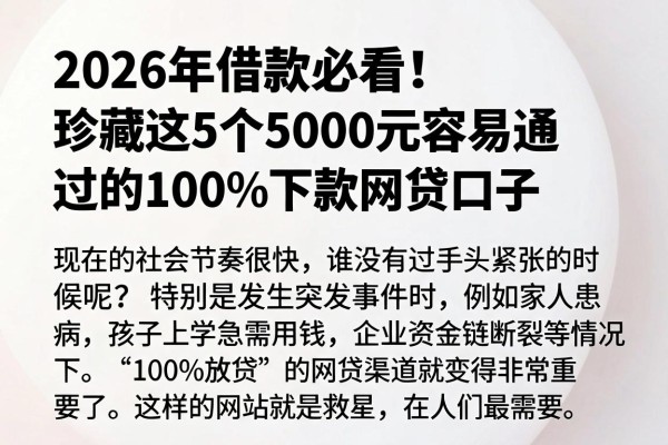 2026年借款必看!珍藏这5个5000元容易通过的100%下款网贷口子