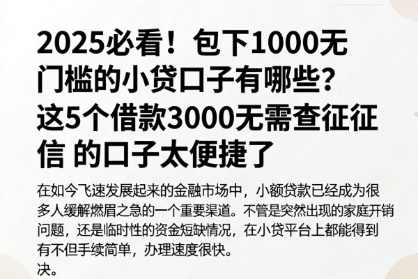 2025必看!包下1000无门槛的小贷口子有哪些?这5个借款3000无需查征信的口子太便捷了