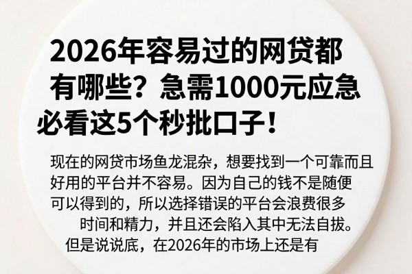 2026年容易过的网贷都有哪些?急需1000元应急必看这5个秒批口子!