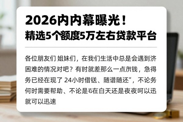 2026年内幕曝光!24小时借钱随时放款,精选5个额度5万左右的贷款平台