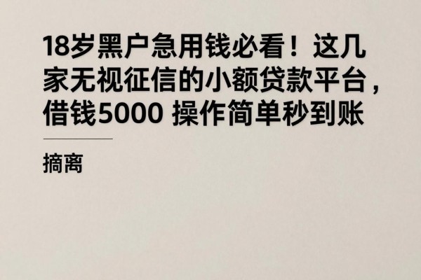 18岁黑户急用钱必看!这几家无视征信的小额贷款平台,借钱5000操作简单秒到账