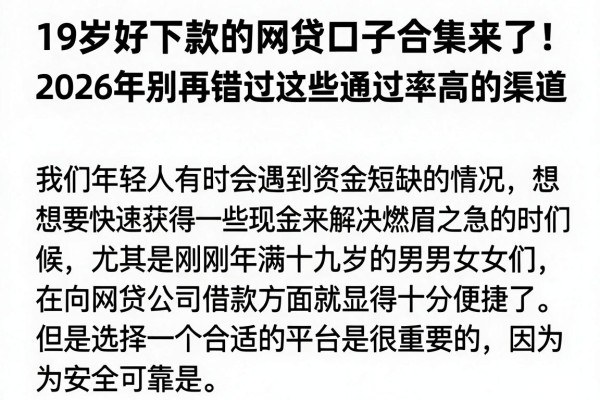 19岁好下款的网贷口子合集来了！2026年别再错过这些通过率高的渠道