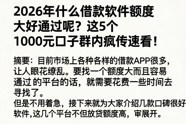 2026年什么借款软件额度大好通过呢?这5个1000元口子群内疯传速看!