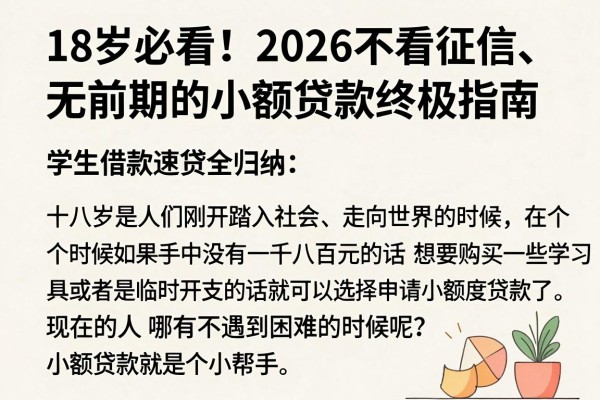 18岁必看!2026不看征信、无前期的小额贷款终极指南,学生借款速贷全归纳