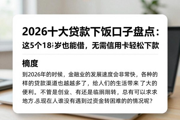 2026十大贷款下款口子盘点:这5个18岁也能借,无需信用卡轻松下款