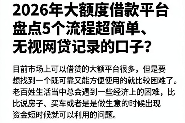 2026年大额度借款平台有哪些好?盘点5个流程超简单、无视网贷记录的口子