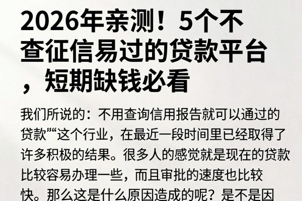 2026年亲测！5个不查征信易过的贷款平台，短期缺钱必看