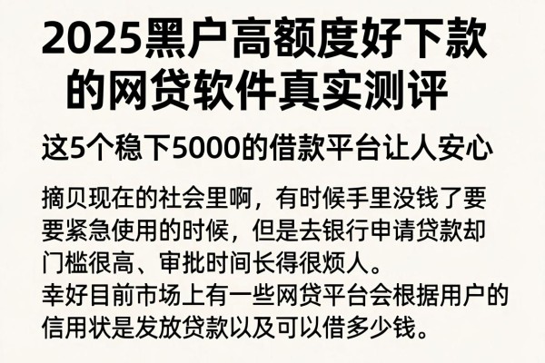 2025黑户高额度好下款的网贷软件真实测评，这5个稳下5000的借款平台让人安心