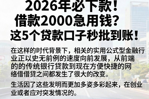 2026年必下款！借款2000急用钱？这5个贷款口子秒批到账