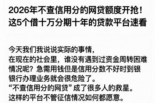 2026年不查信用分的网贷额度开抢!这5个借十万分期十年的贷款平台速看