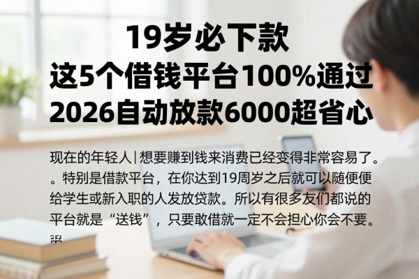 19岁必下款!这5个借钱平台100%通过,2026自动放款6000超省心