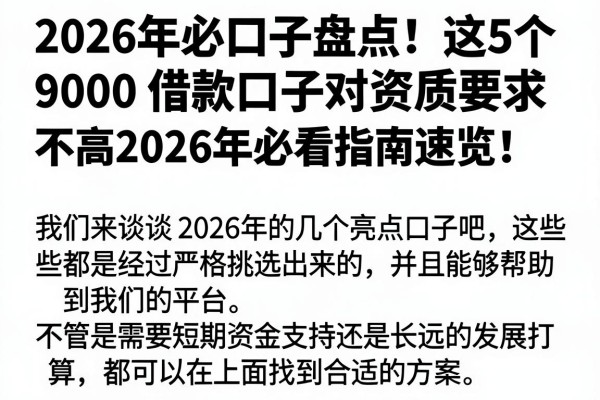 2026年必口子盘点！这5个9000借款口子对资质要求不高，2026年必看指南速览