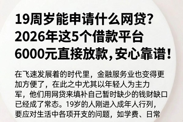 19周岁能申请什么网贷?2026年这5个借款平台6000元直接放款,安心靠谱!