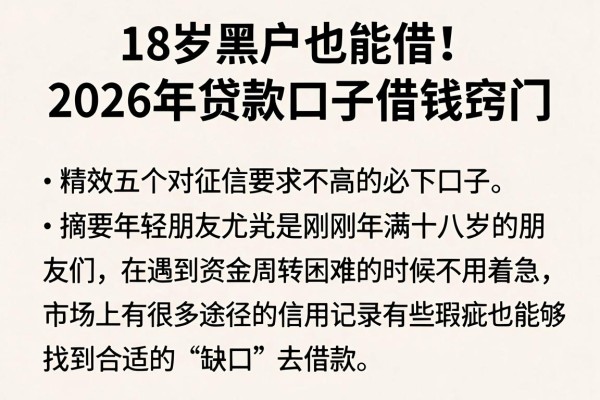 18岁黑户也能借!2026年贷款口子借钱窍门,精选五个对征信要求不高的必下口子
